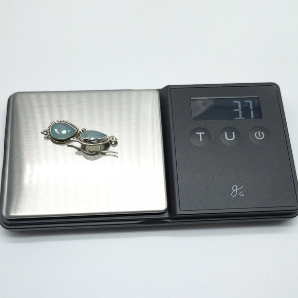 Vintage Sterling Silver Faceted Aqua Chalcedony Dangle Earrings - Picture 10 of 15